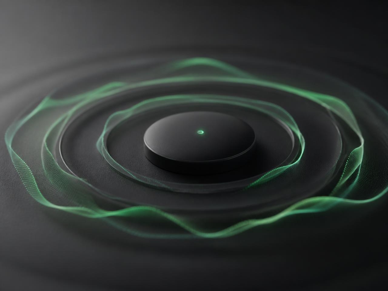Visualisierung eines KI-Sprachassistenten mit grünen Schallwellen